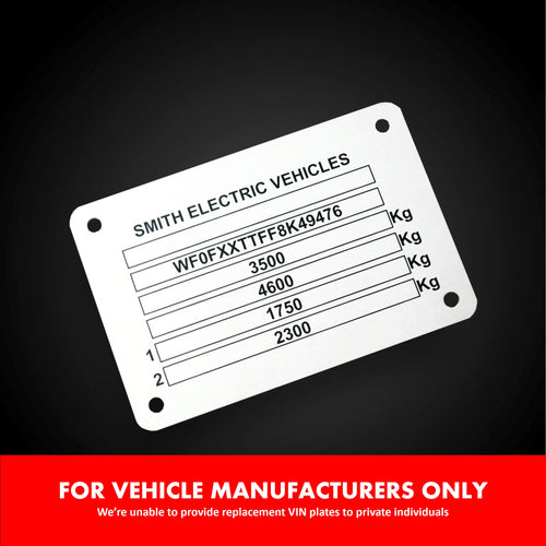 Vehicle VCA Type Approval Nameplates